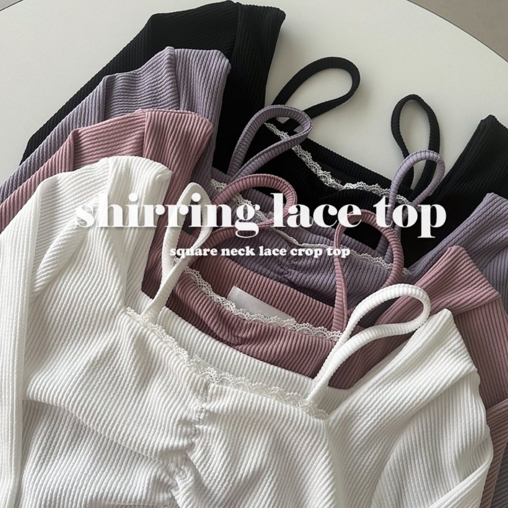 Shirring Lace Top in Black